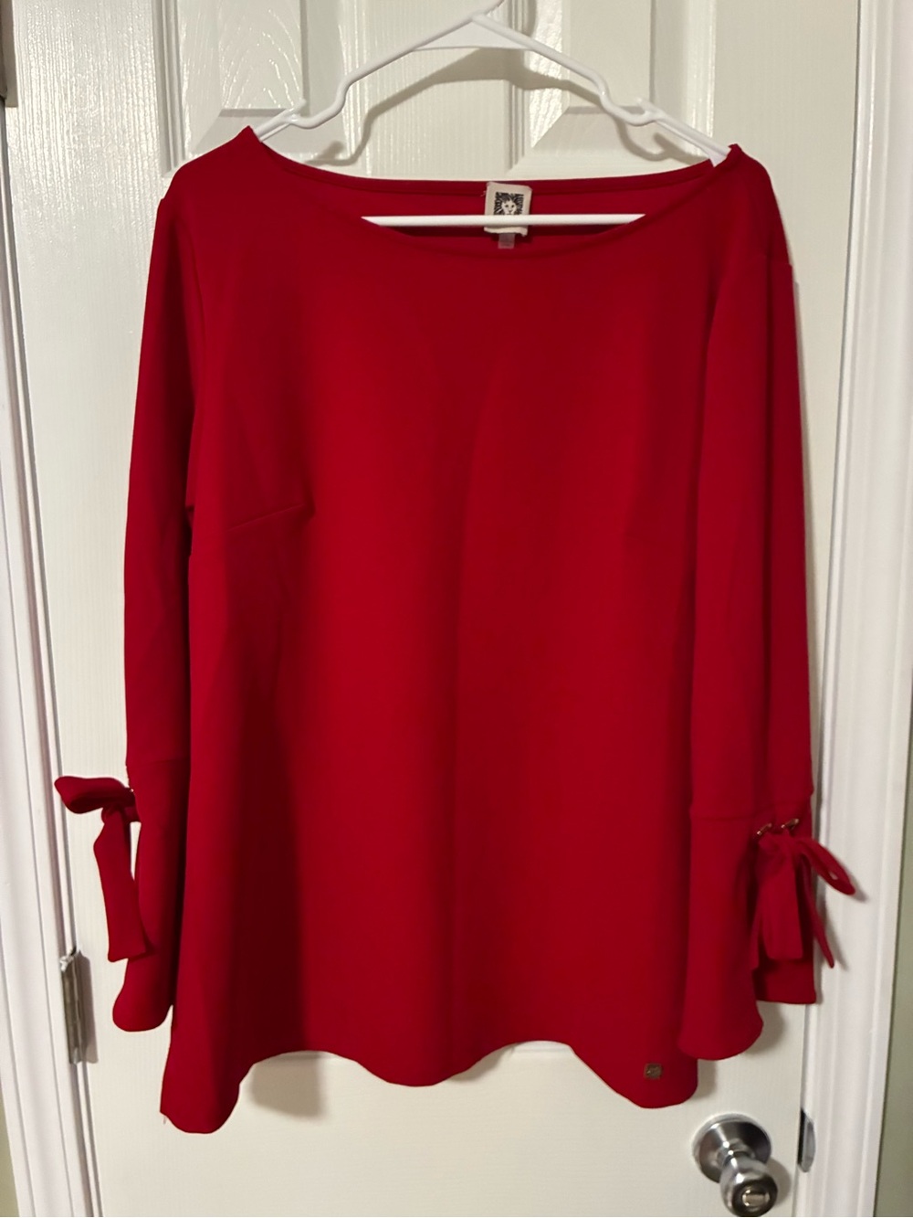 Anne Klein Red Long Sleeve Tunic with Bow Cuffs